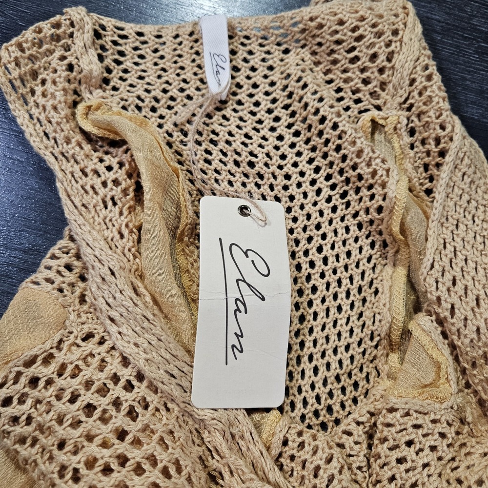 NWT Elan Crochet Inset Cover Up Dress Womens Medium Brown Beach Resort Stretch - Picture 7 of 8